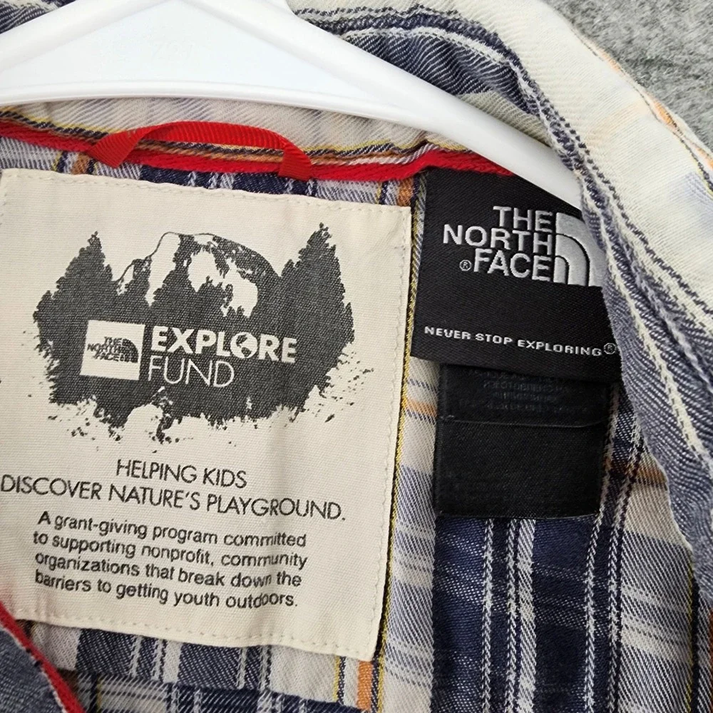 The North Face Mens Large Blue Orange Plaid Button Down Explore Fund Shirt ATUJ